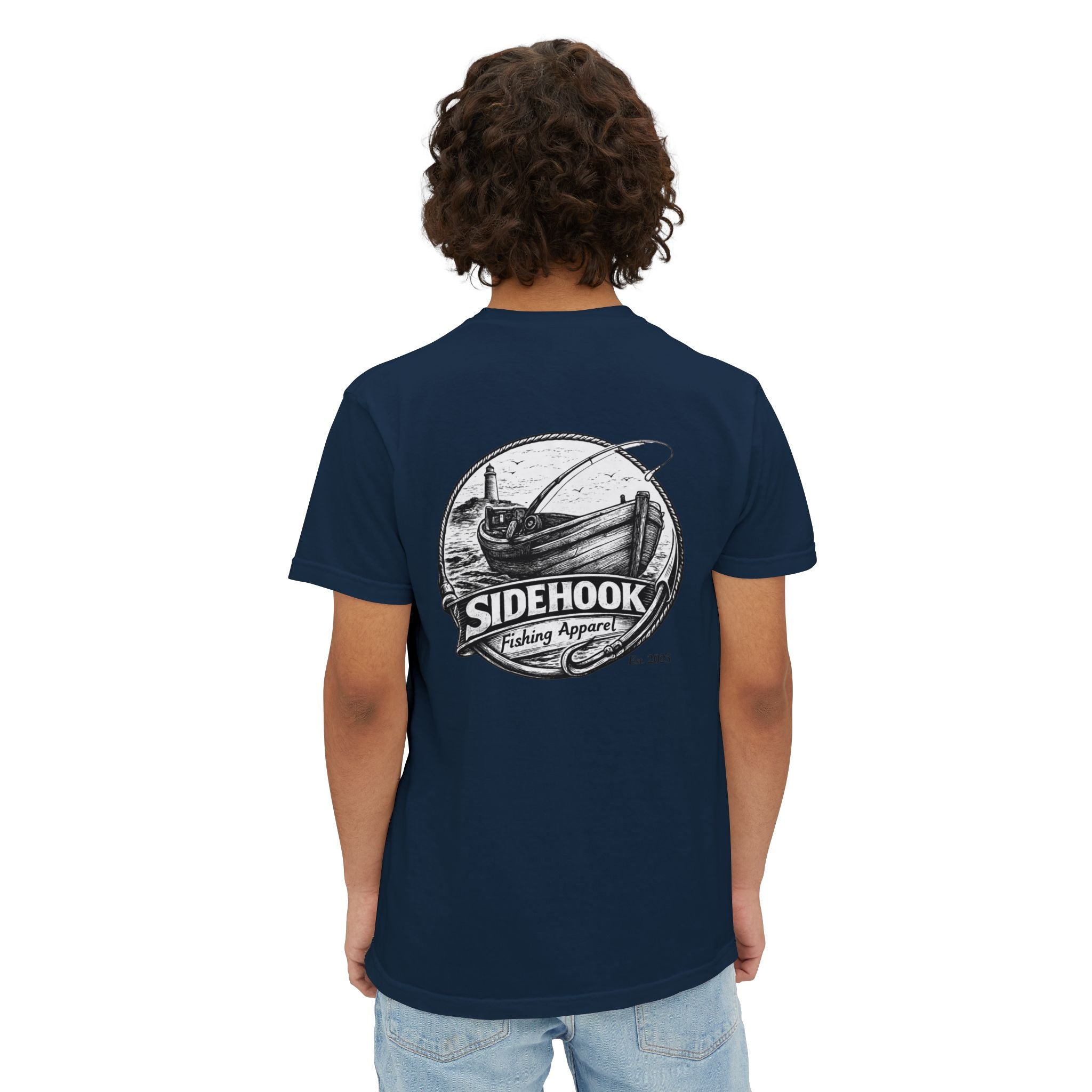 Fishing Pocket T‑Shirt — 'SIDEHOOK' Vintage Boat Logo